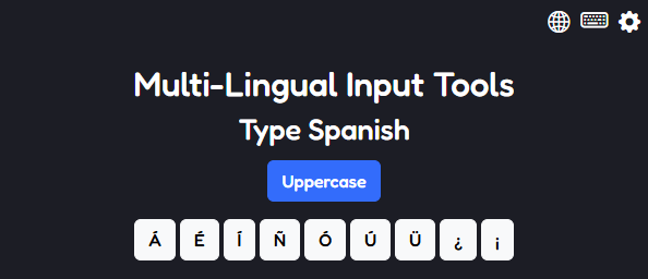 The popup in Spanish mode with uppercase enabled